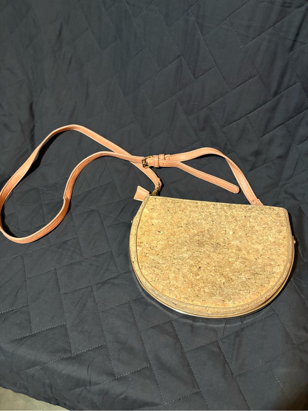 Madison West Cork Half-Moon Crossbody with Tan Strap